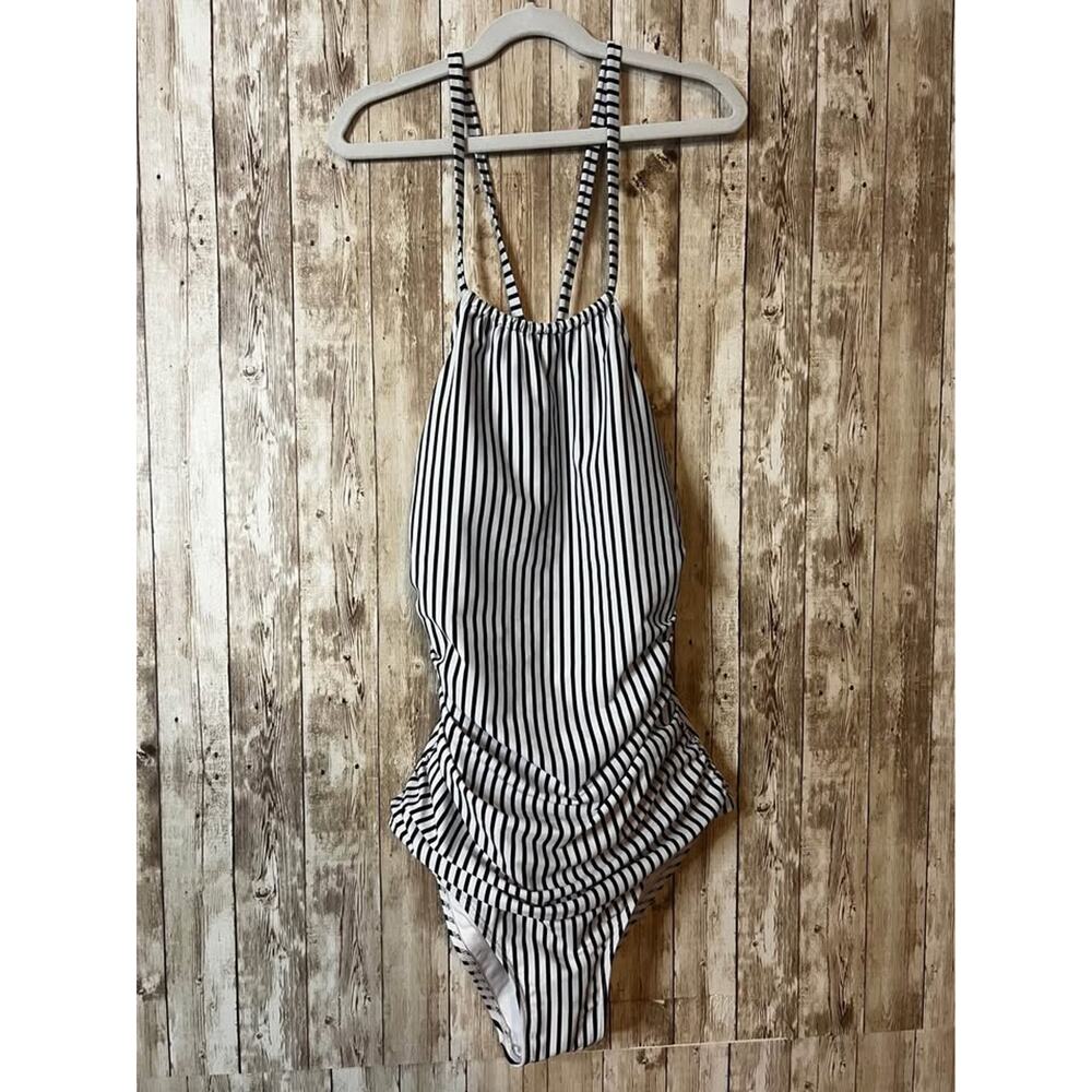 Yonique Black & White Striped Swimsuit – Size Small (NWT)